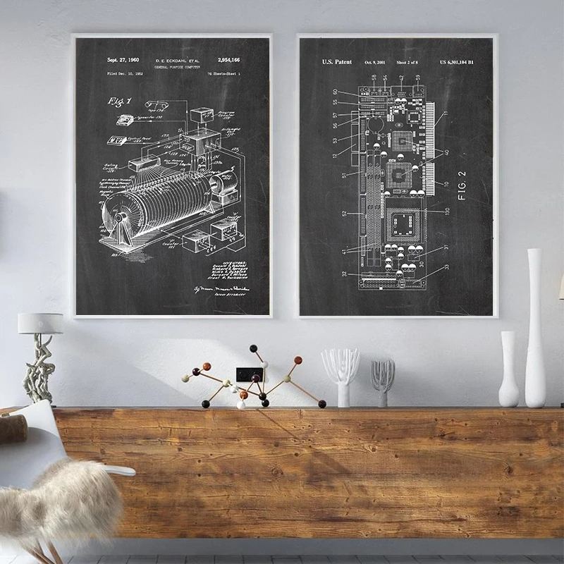 6Pcs Vintage Computer Patent W - Office Tech Room ulasan dan harga
