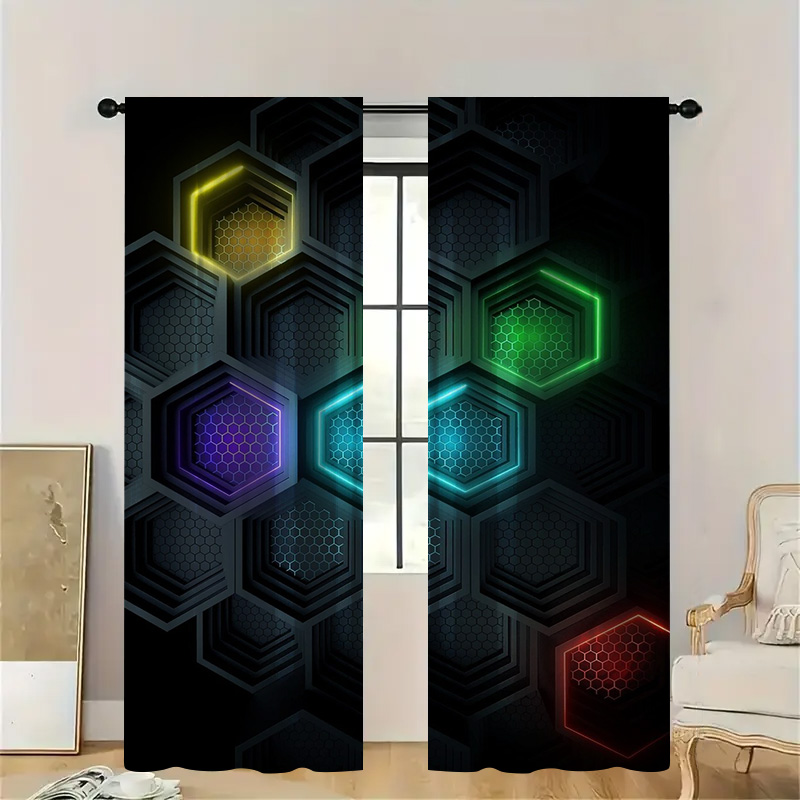 2pcs Modern Geometric Curtains - Office Tech Room ulasan dan harga