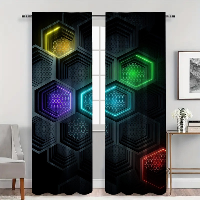2pcs Modern Geometric Curtains - Office Tech Room ulasan dan harga