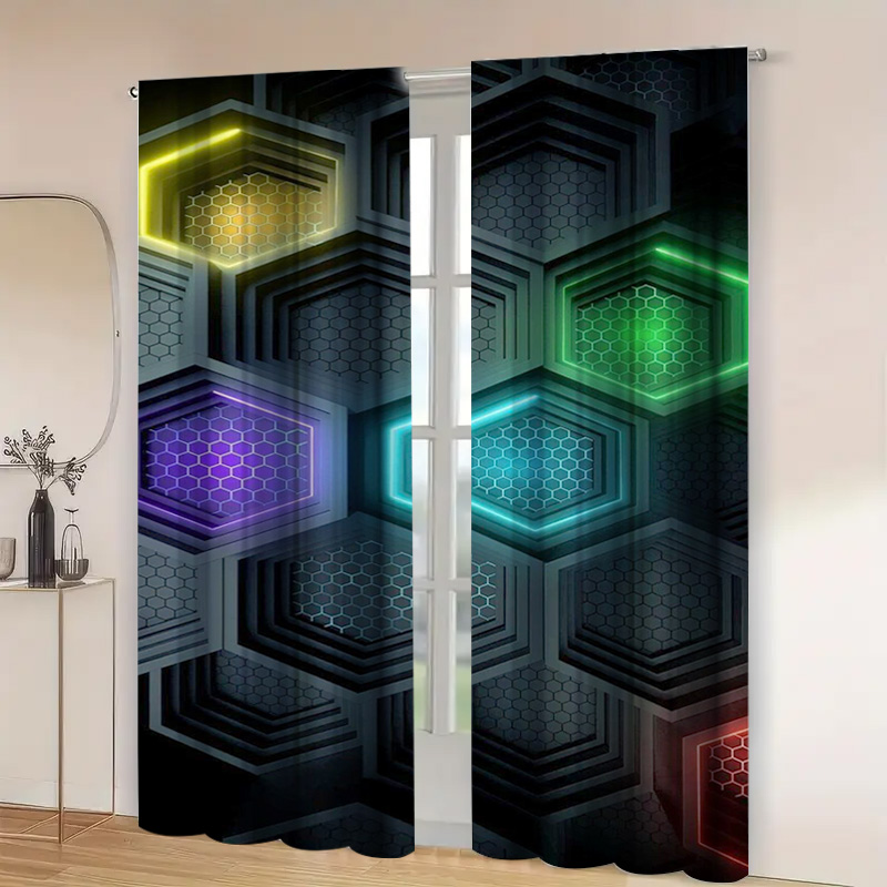 2pcs Modern Geometric Curtains - Office Tech Room ulasan dan harga