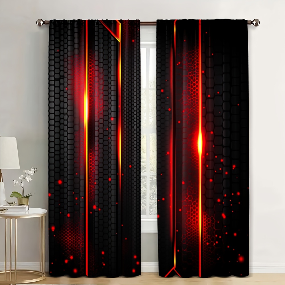 2pcs Lava Curtains Black Red C - Office Tech Room ulasan dan harga