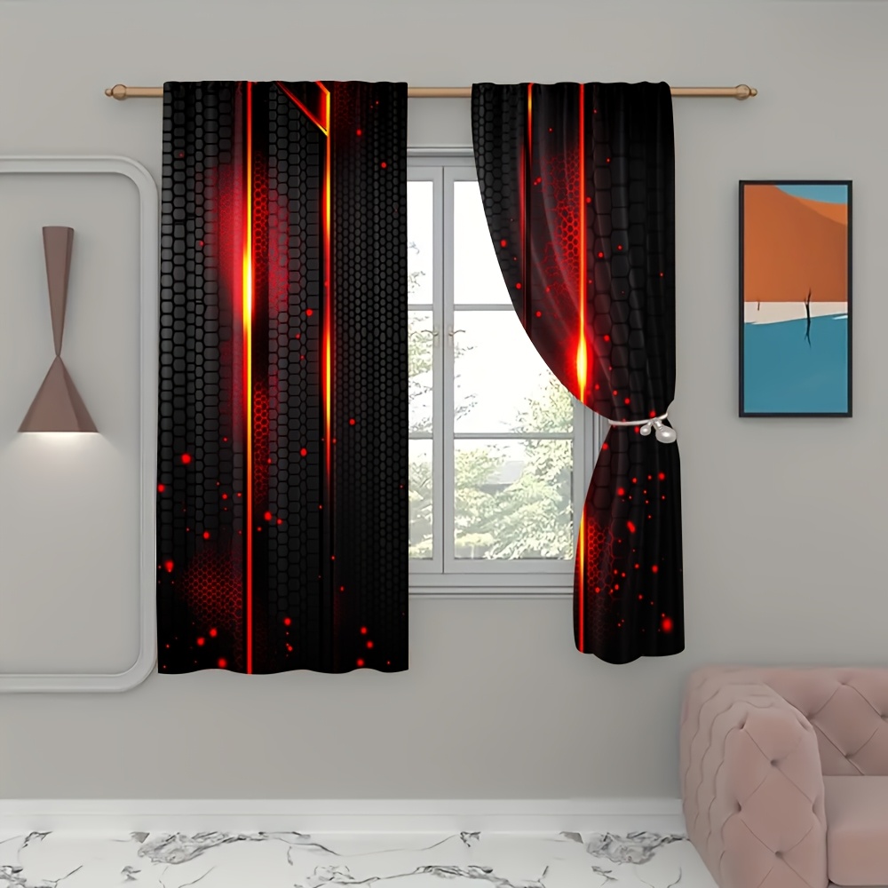2pcs Lava Curtains Black Red C - Office Tech Room ulasan dan harga