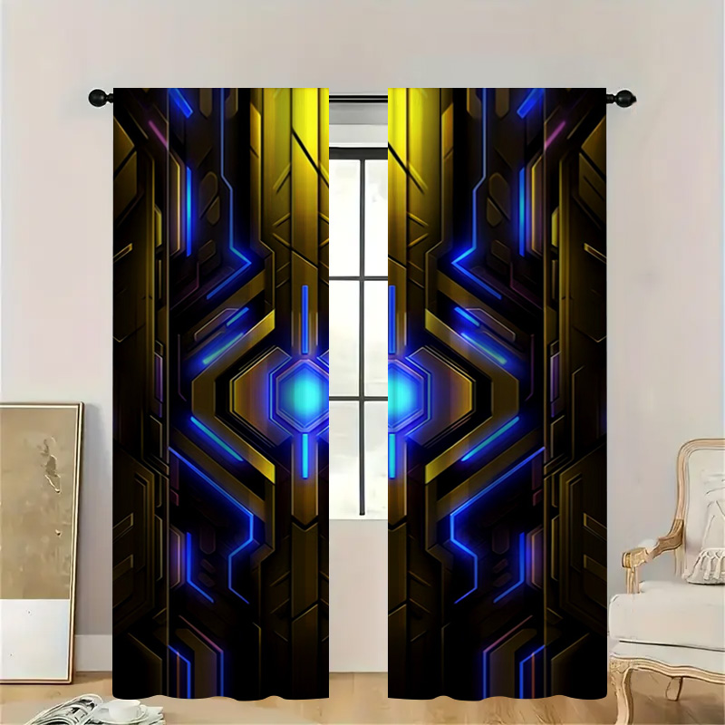 2pcs Geometric Tech Curtains w - Office Tech Room ulasan dan harga