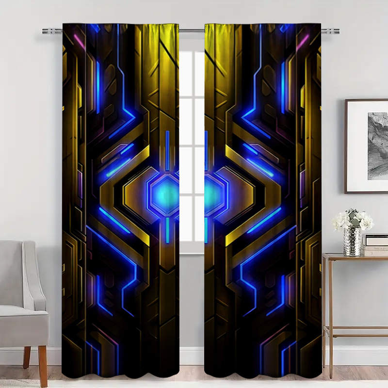 2pcs Geometric Tech Curtains w - Office Tech Room ulasan dan harga