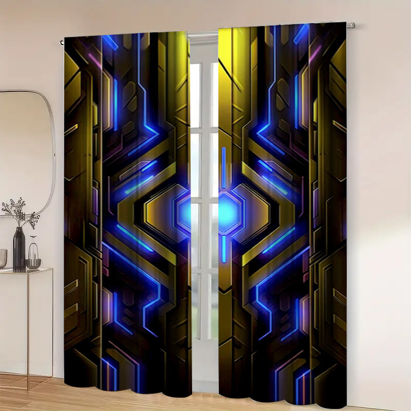 2pcs Geometric Tech Curtains w - Office Tech Room ulasan dan harga