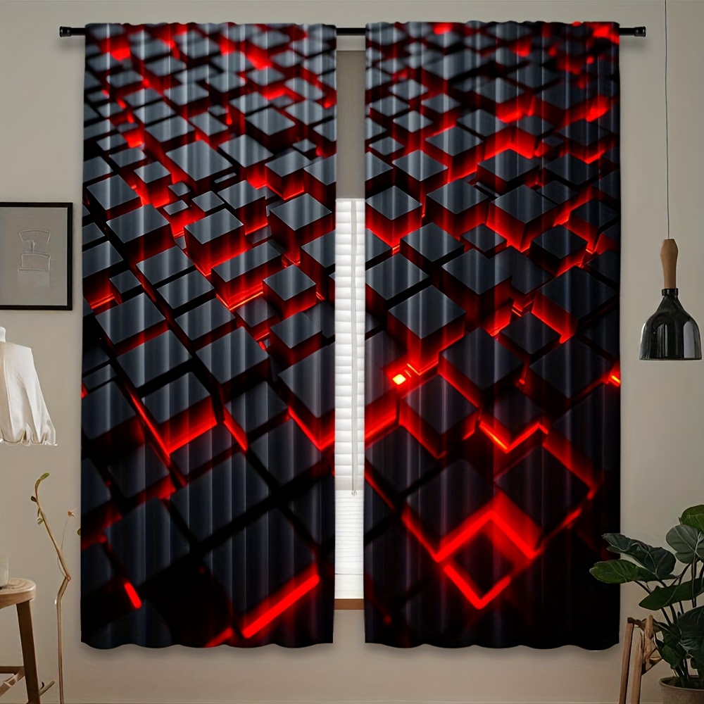 2pcs Geometric Curtains Red Bl - Office Tech Room ulasan dan harga