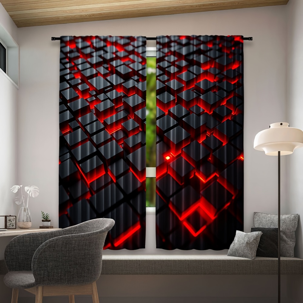 2pcs Geometric Curtains Red Bl - Office Tech Room ulasan dan harga