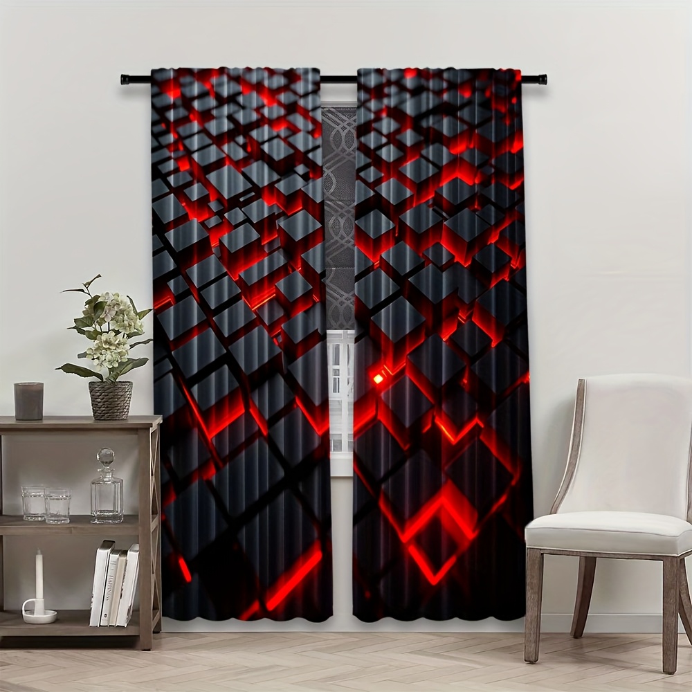 2pcs Geometric Curtains Red Bl - Office Tech Room ulasan dan harga